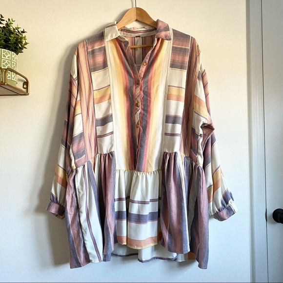 Free People Dresses & Skirts - Free People Striped Long Sleeve Shirt Dress